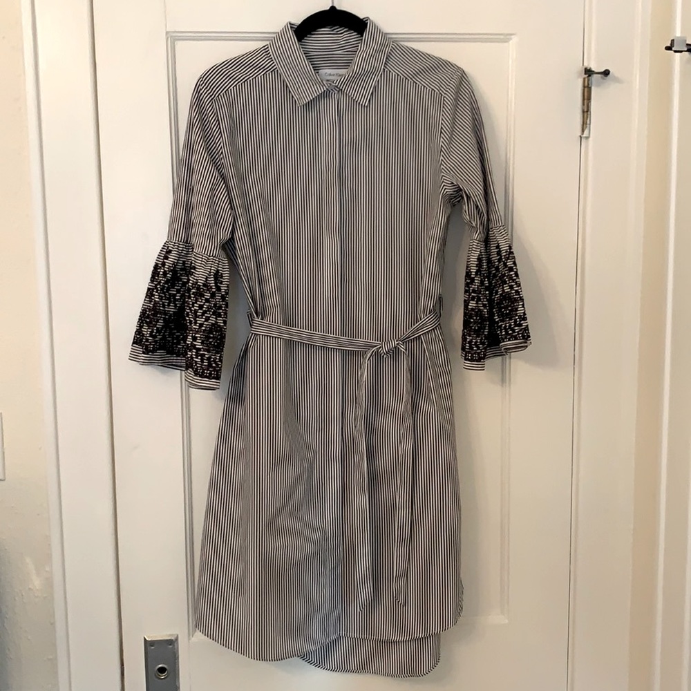 Calvin Klein Striped Bell-Sleeve Shirt Dress